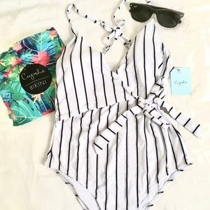 Cupshe Stripe one-piece with wrap top, NWT